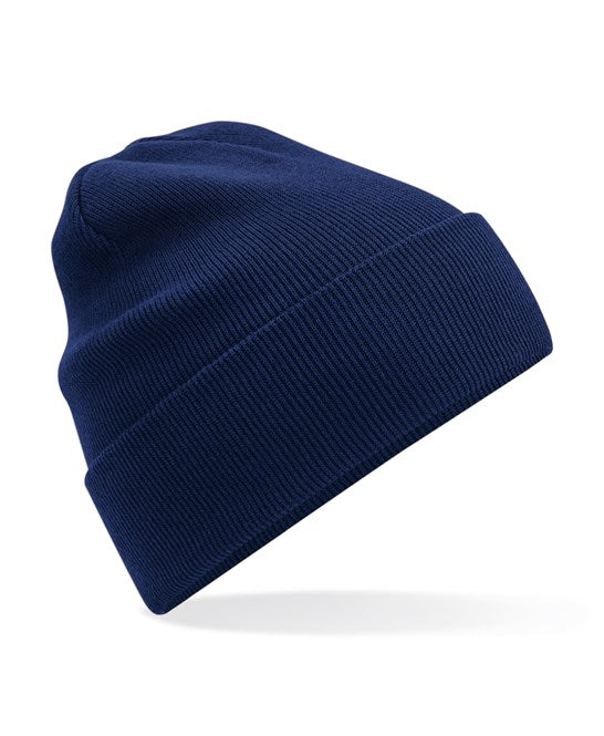 product image of Beechfield Organic Cotton Original Cuffed Beanie in colour oxford navy shot on a white background
