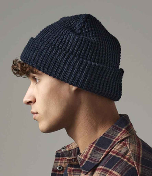 Model Image Beechfield Classic Waffle Knit Beanie French Navy