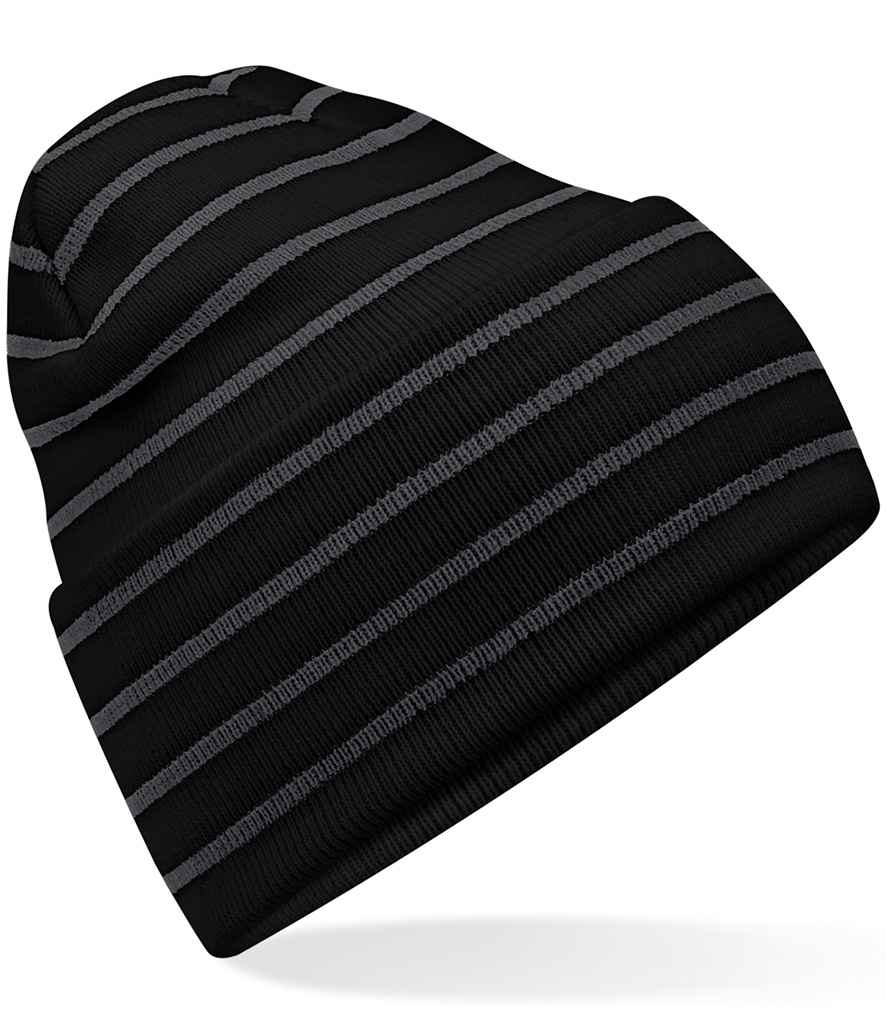 Product Image Beechfield Original Deep Cuffed Striped Beanie Black And Graphite Grey