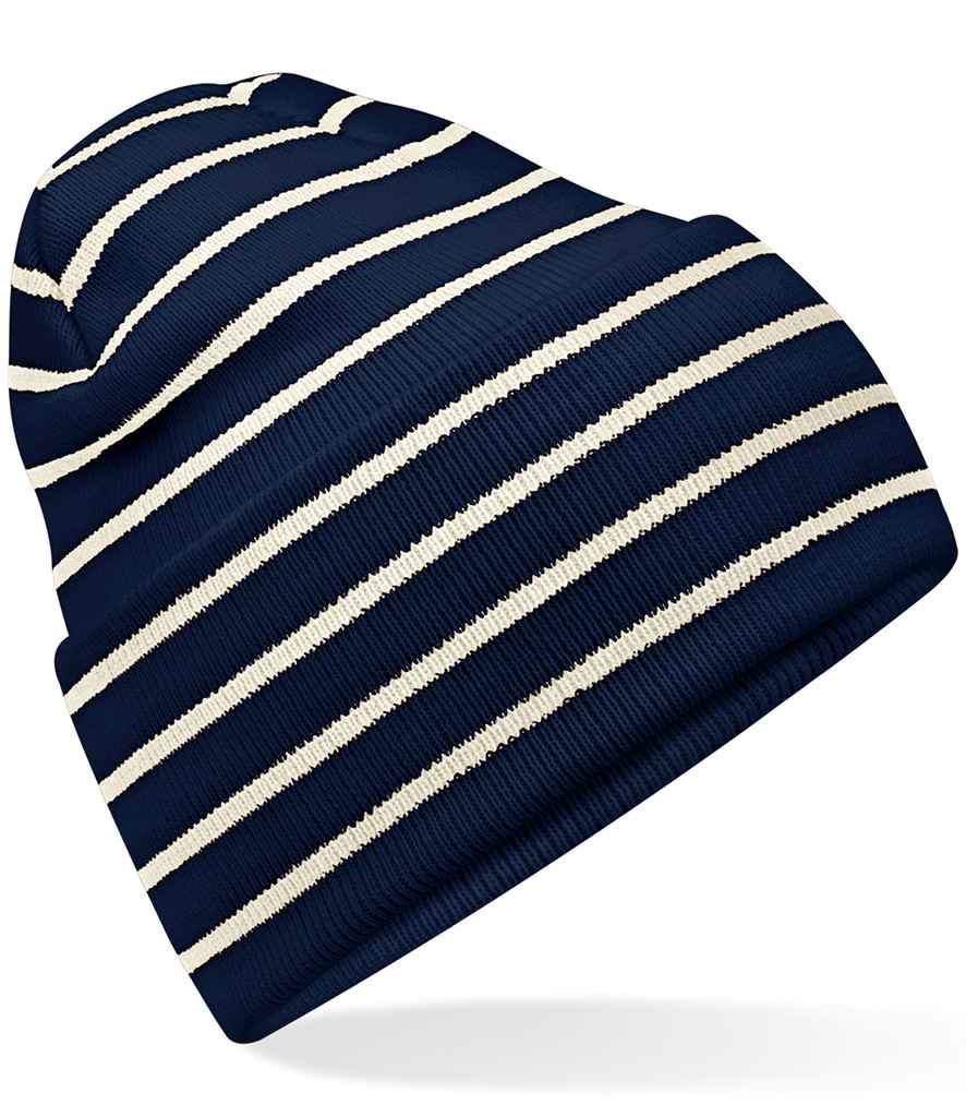 Product Image Beechfield Original Deep Cuffed Striped Beanie French Navy And Soft White