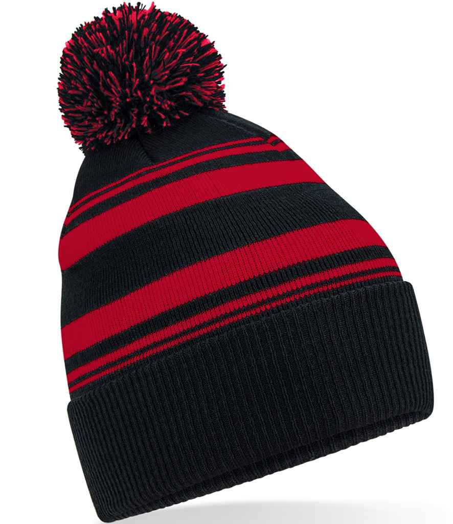 Product Image Beechfield Striped Fan Beanie Black And Classic Red