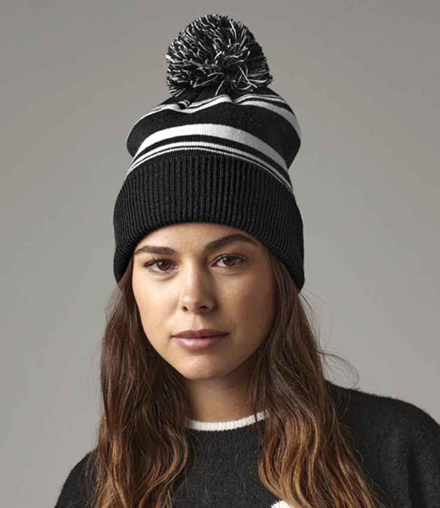 Model Image Beechfield Striped Fan Beanie Black And White