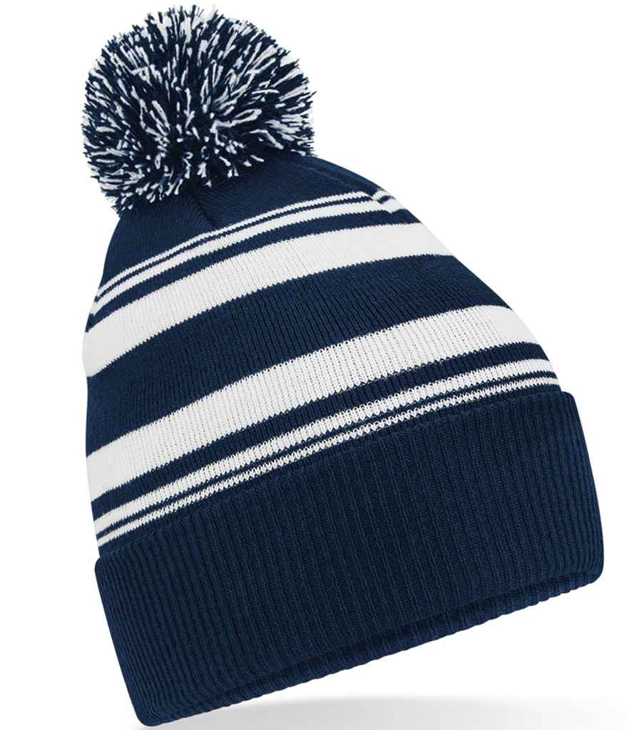 Product Image Beechfield Striped Fan Beanie French Navy And White