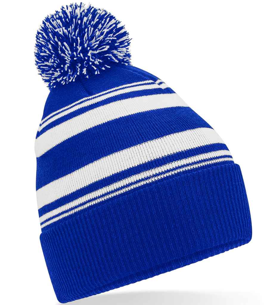 Product Image Beechfield Striped Fan Beanie Bright Royal Blue And White