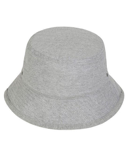 Heather grey stanley stella bucket hat with metal eyelets on a white background