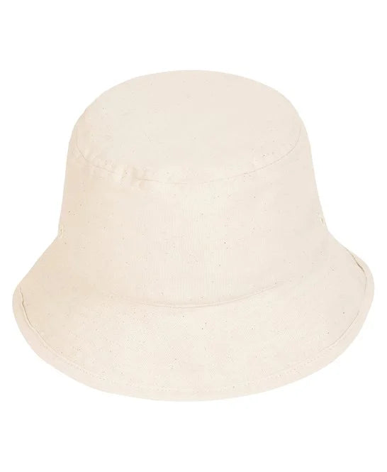 Natural stanley stella bucket hat with metal eyelets on a white background