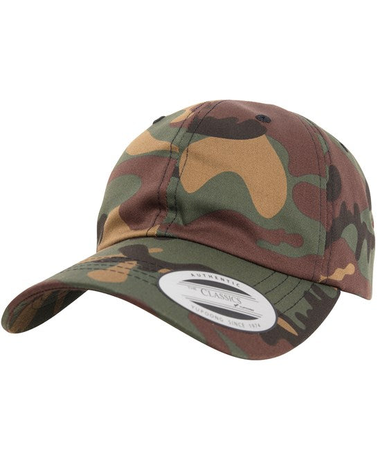 product image of Flexfit Low Profile Cotton Twill Cap in colour green camo pictured on a white background
