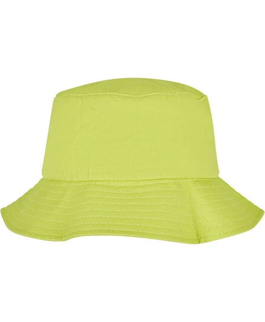 Green glow flexfit cotton twill bucket hat on a white background