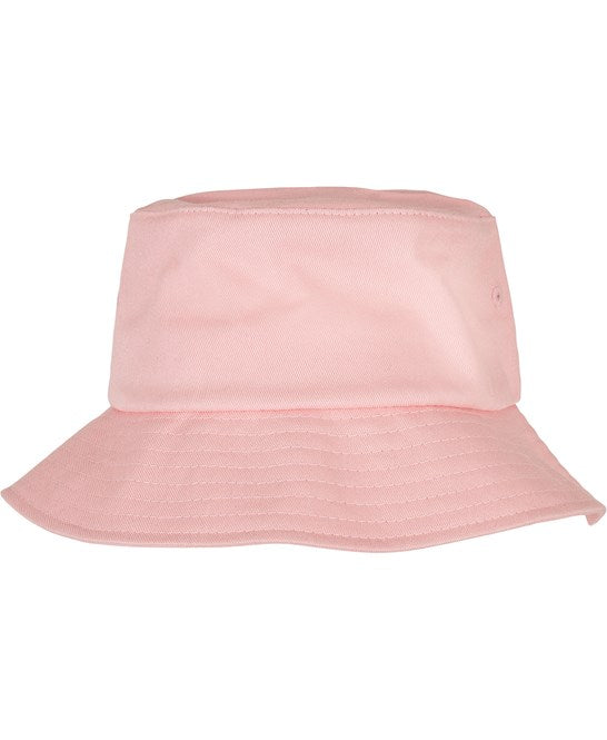 Light pink flexfit cotton twill bucket hat on a white background