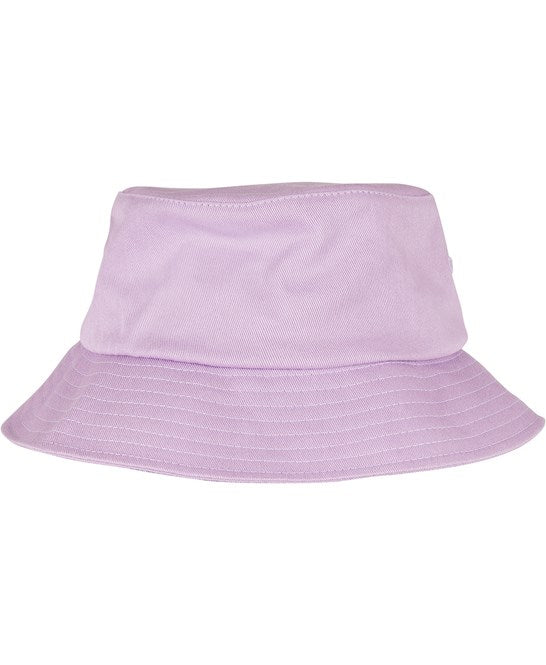 Lilac flexfit cotton twill bucket hat on a white background