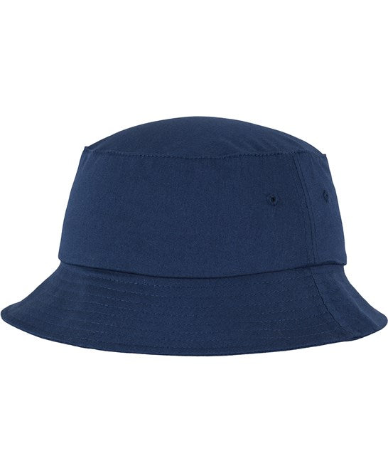Navy flexfit cotton twill bucket hat on a white background