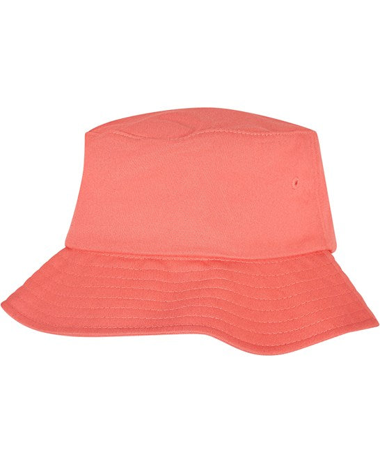 Spiced coral flexfit cotton twill bucket hat on a white background