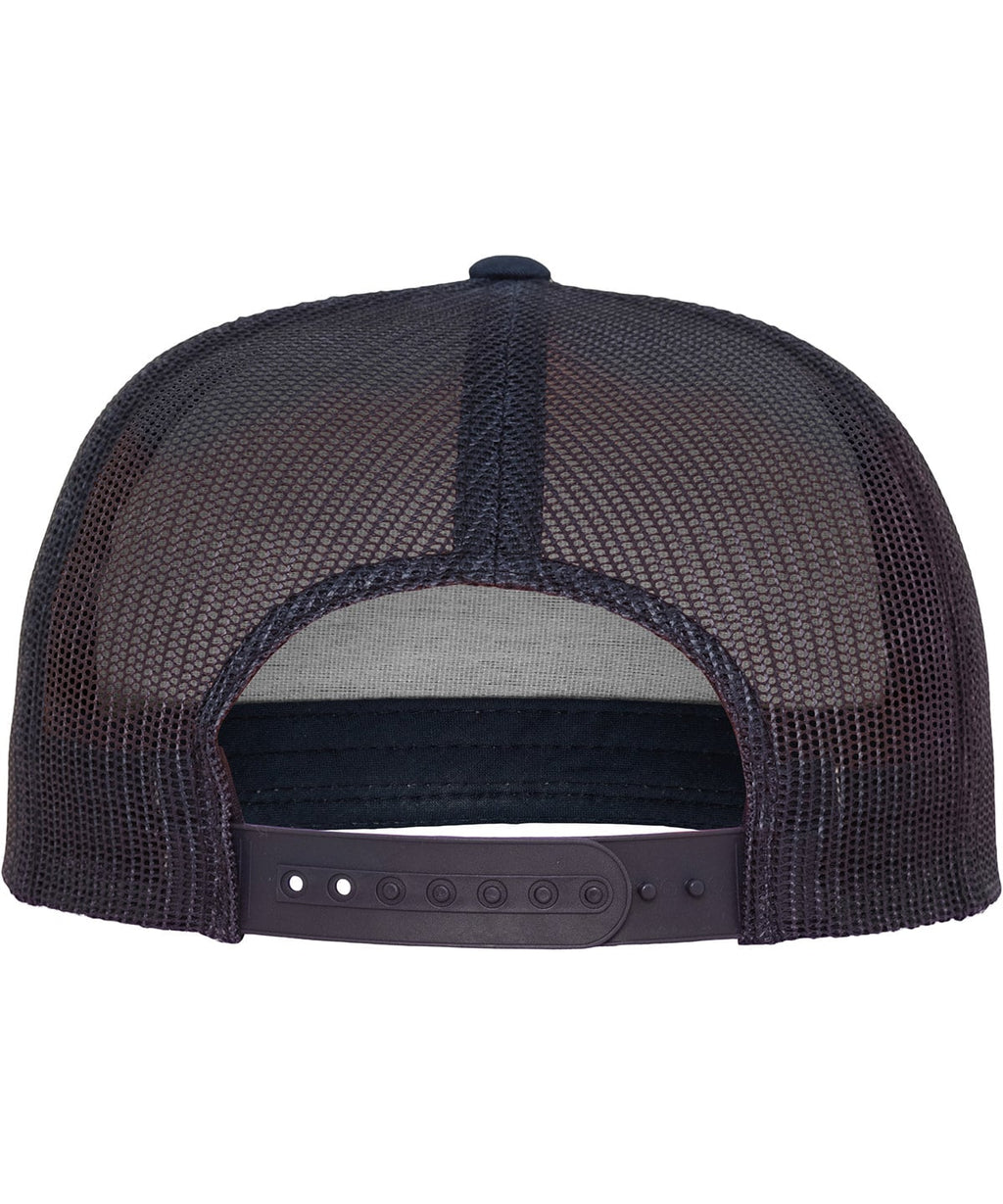 product image of flexfit classic trucker cap in the colour navy viewed from the back photographed on a white background